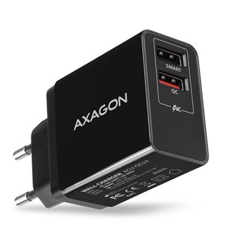 AXAGON ACU-QS24 zidni punjač 1x USB-A QC 3.0 i 1x 1,2A, 24W, crni